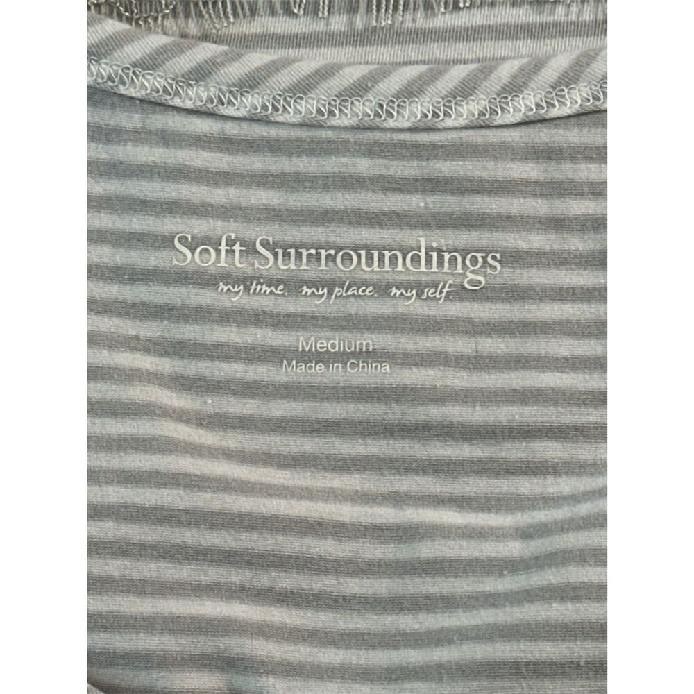 Soft Surroundings Lace Hem Tunic Tank Small Gray White Stripe Boho Flowy Soft - Picture 4 of 7